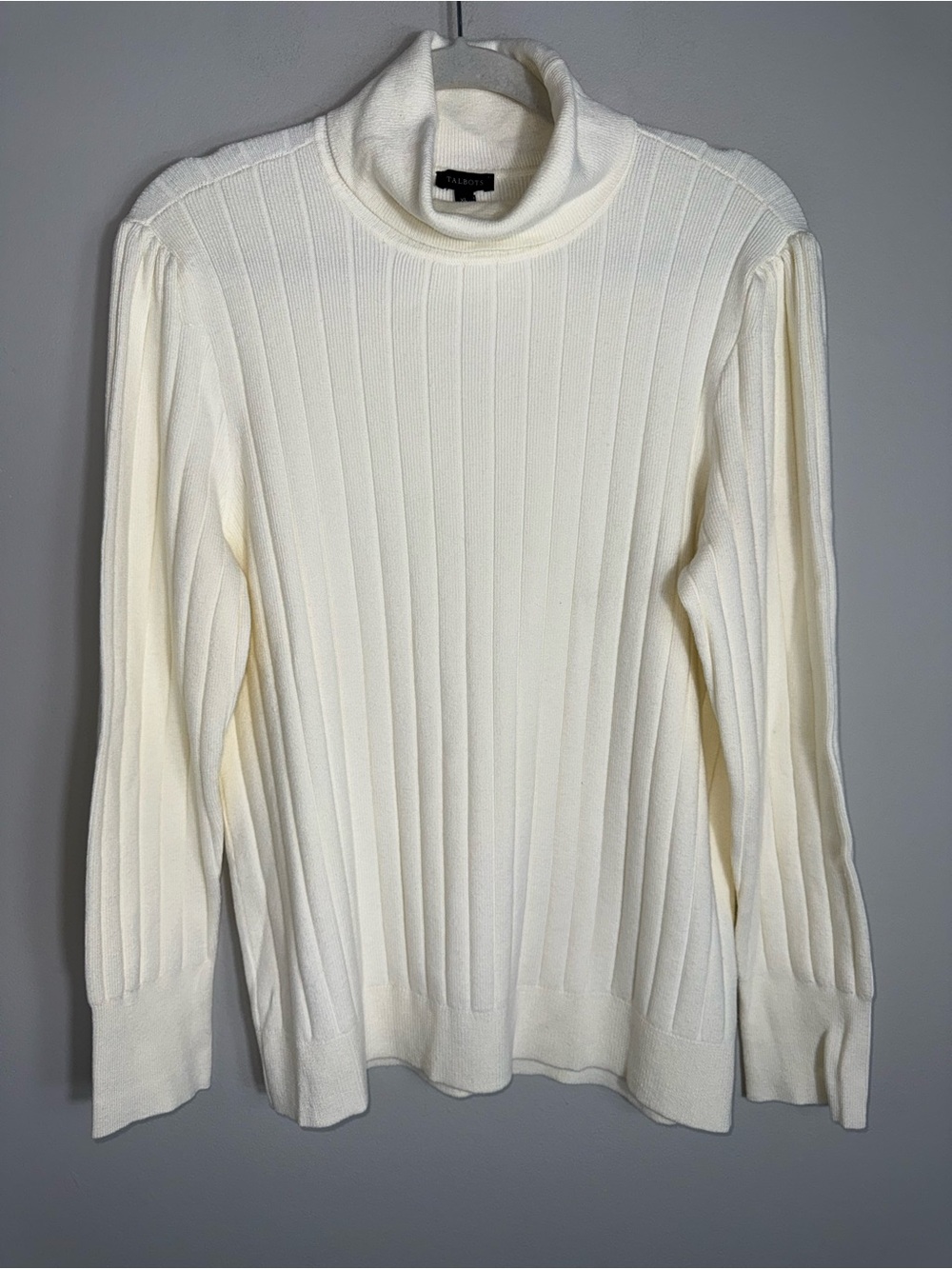 Talbots Ribbed Knit Turtleneck Sweater-Cotton Blend-Ivory-Size XL-NWT